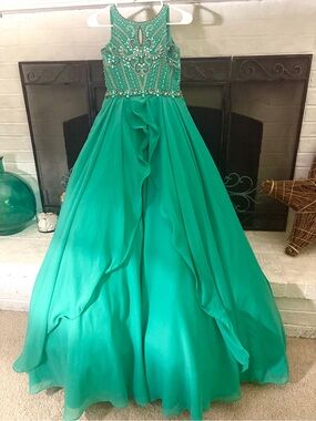 Rachel Allan Perfect Angels Girls Size 12 Green/Teal Embellished Pageant Dress